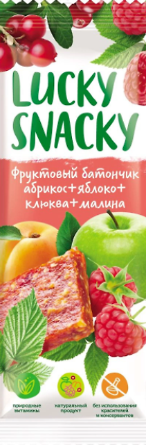 Lucky Snacky: Фруктовый батончик Абрикос + яблоко + клюква + малина