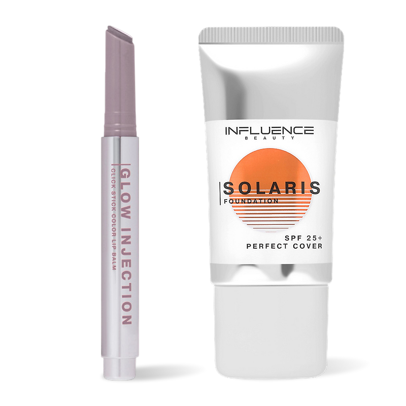 Influence beauty: Бальзам-стик для губ Glow Injection, тон 09 или тональная основа Solaris SPF 25+, оттенок 02 light